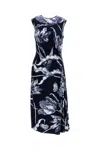 Erdem Floral-print Draped Sleeveless Midi Dress In Blue
