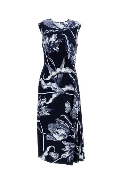 Erdem Floral-print Draped Sleeveless Midi Dress In Green