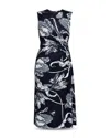 Erdem Floral-print Draped Sleeveless Midi Dress In Black