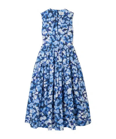 Erdem Tiered Gathered Floral-print Cotton-poplin Midi Dress In Blue