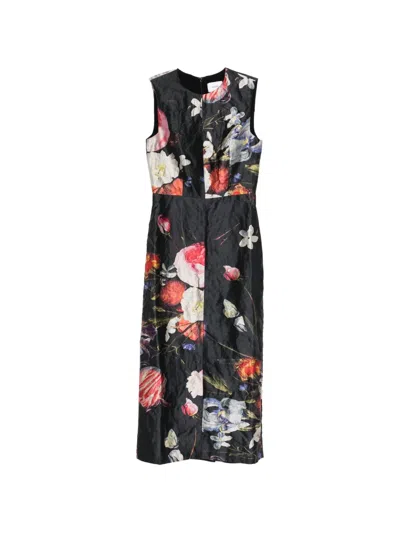 Erdem Sleeveless Floral Midi Dress In Black