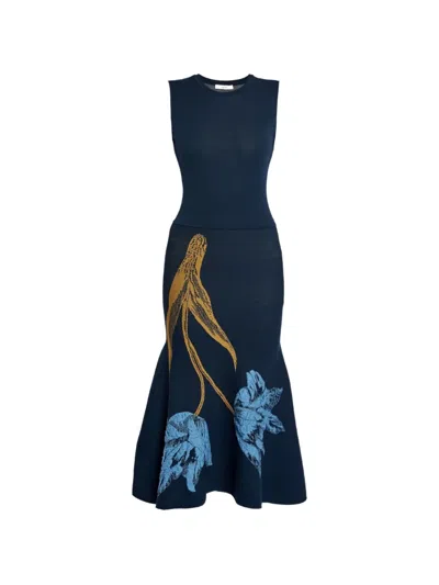 Erdem Sleeveless Floral Midi Dress In Blue
