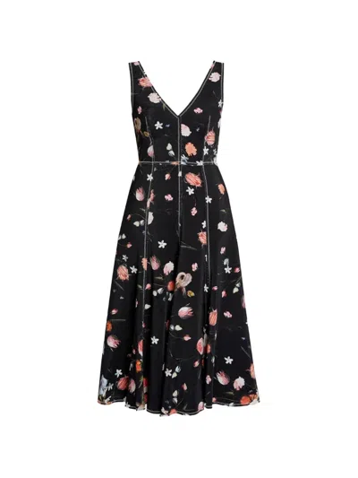 Erdem Sleeveless Floral-print Midi Dress In Black