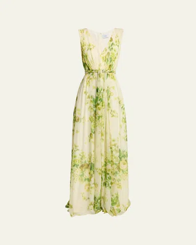 Erdem Sleeveless Floral-print Silk Gown In Green