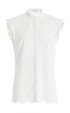 Erdem Sleeveless Laser-cut Cotton-blend Top In Ivory