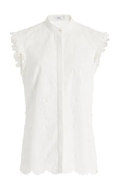 Erdem Sleeveless Laser-cut Cotton-blend Top In Ivory