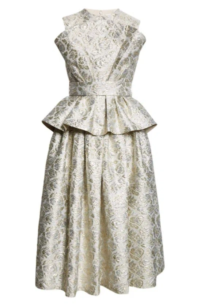 Erdem Peplum-waist Cloqué Midi Dress In Golden Yellow