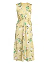 Erdem Gathered Floral-print Crinkled-satin Midi Dress In Yellow