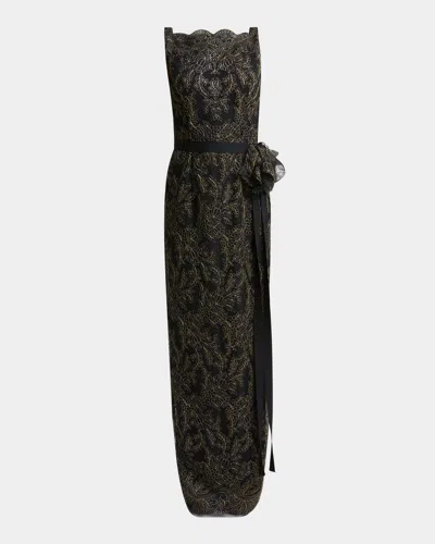Erdem Sleeveless Pencil Embroidered Gown In Black  Gold