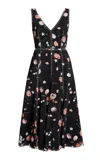 Erdem Sleeveless Printed Midi Cocktail Dress In Black