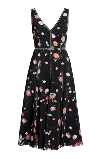 Erdem Sleeveless Printed Midi Cocktail Dress In Black