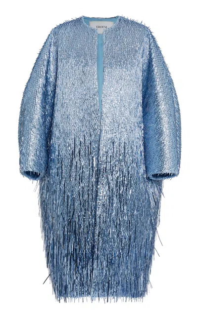 Erdem Spike-sequined Cocoon Coat In Light Blue