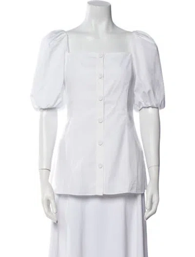 Pre-owned Erdem Square Neckline Short Sleeve Button-up Top In White
