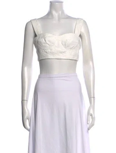 Pre-owned Erdem Square Neckline Sleeveless Crop Top In White