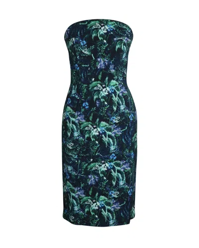 Pre-owned Erdem Strapless Tree-print Midi Dress In Multicolor Viscose In Blue
