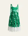 Erdem Strappy Floral Fit-flare Midi Dress In Carnation Cyanotype