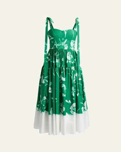 Erdem Strappy Floral Fit-flare Midi Dress In Green