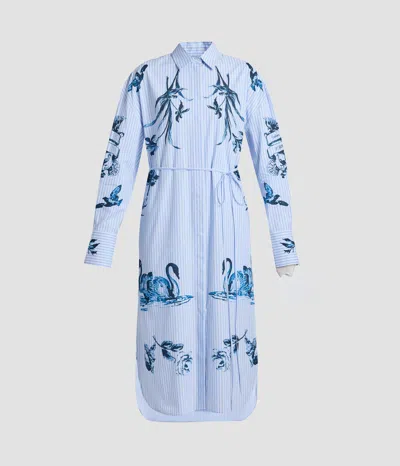 Erdem Stripe Poplin Long Sleeve Midi Shirt Dress In Blue