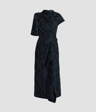 Erdem Stripe Tailoring Draped Midi Dress In Blue