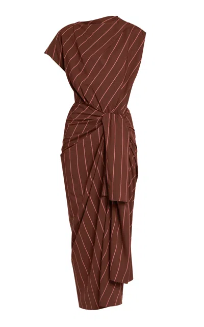 Erdem Striped Draped Midi Dress In Brown