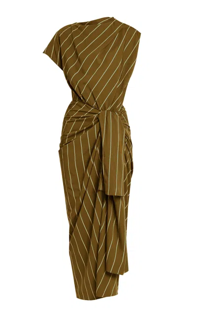 Erdem Striped Draped Midi Dress In Green