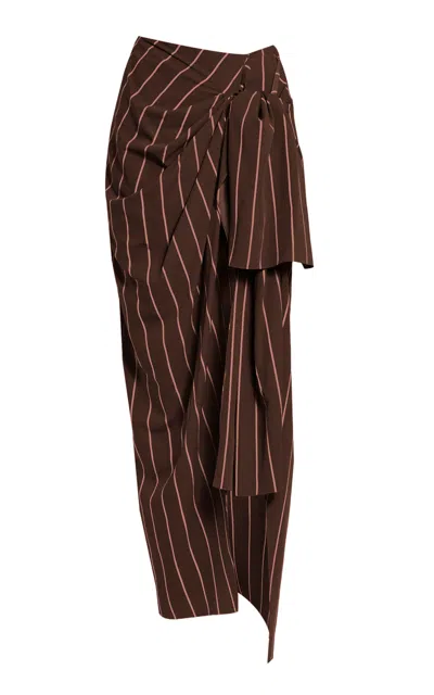 Erdem Striped Draped Midi Skirt In Brown