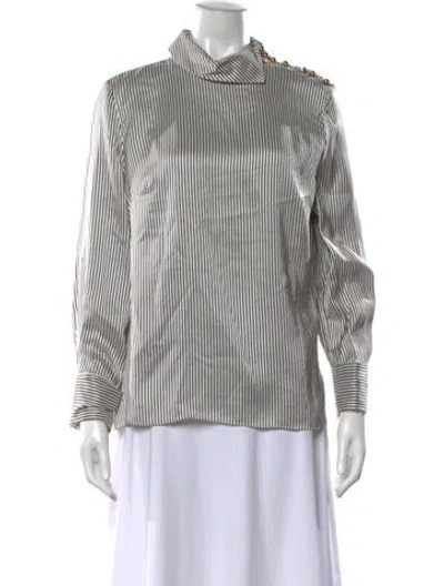 Pre-owned Erdem Striped Mock Neck Blouse In Grey