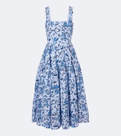 Erdem Striped Printed Cotton Poplin Midi Dress In Blue