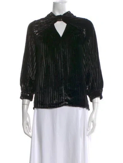 Pre-owned Erdem Striped Tie Neck Blouse In Black