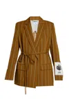 Erdem Striped Tie-waist Blazer In Brown