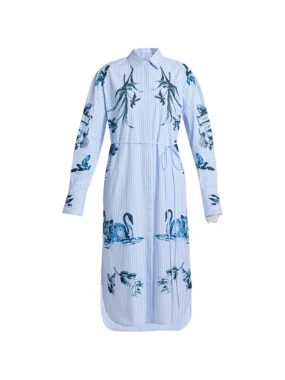 Erdem Tattoo Toile De Jouy Stripe Shirt Dress In Blue