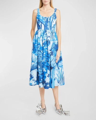 Erdem Textured Floral Fit-and-flare Midi Dress In Lupin Blue