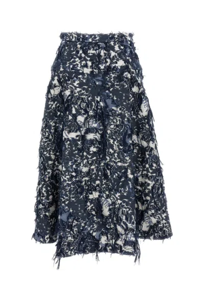 Erdem Textured Long Cotton Blend Skirt In Blue
