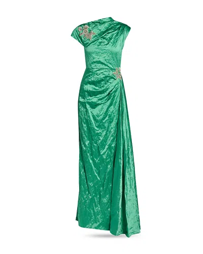 Erdem Womens Sea Green Draped Embellished Satin Maxi Gown