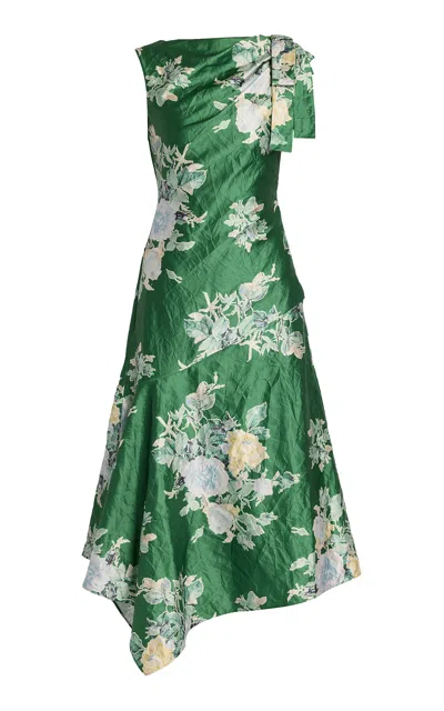 Erdem Textured Satin Midi Dress In Green