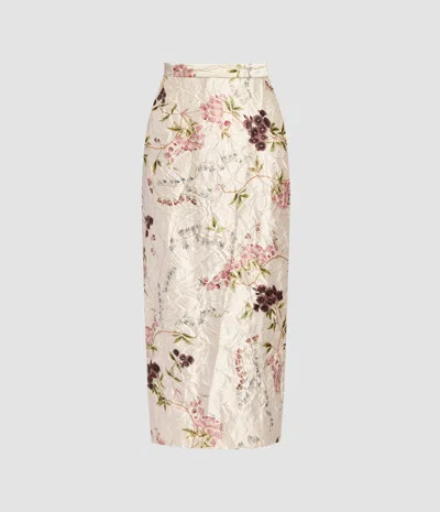 Erdem Textured Satin Midi Pencil Skirt In Multi