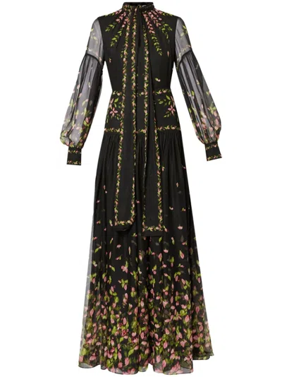 Erdem Tie-fastening Maxi Dress In 蓝色