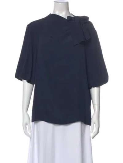 Pre-owned Erdem Tie Neck Three-quarter Sleeve Blouse In Blue
