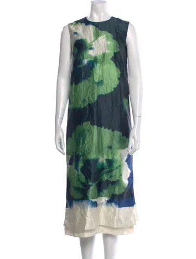 Pre-owned Erdem Tie-dye Print Long Dress In Green