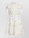 Erdem Tiered Linen Dress With Short Sleeves And Floral Print