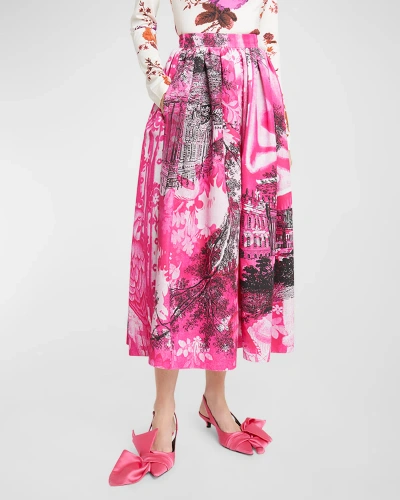 Erdem Toile-print Pleated Midi Skirt In Pink
