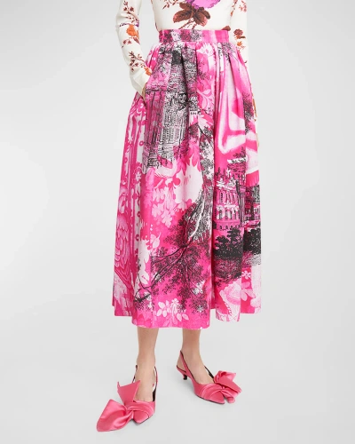 Erdem Toile-print Pleated Midi Skirt In Cerise