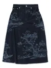 Erdem Tree-print Denim Skirt In Blue