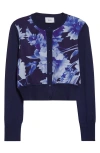Erdem Merino Wool And Floral-print Satin Cardigan In Navy Indigo