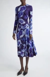 Erdem Midikleid Mit Drapiertem Ausschnitt In Floral Indigo