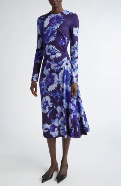 ERDEM ERDEM TROUBRIDGE FLORAL DRAPED LONG SLEEVE PONTE JERSEY MIDI DRESS