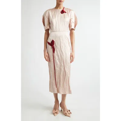 Erdem Tulip Appliqué Crinkled Metallic Satin Gown In Red