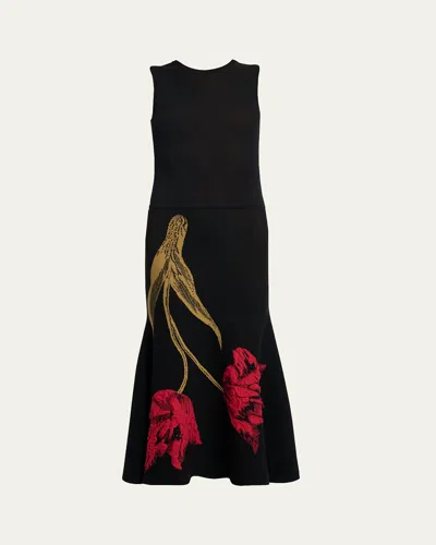 Erdem Tulip Jacquard Knit Sleeveless Midi Dress In Black