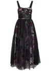 Erdem Layered Ruched Tulle And Floral-print Cotton-faille Midi Dress In Multi Floral