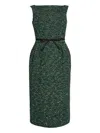 Erdem Tweed Midi Dress In Green